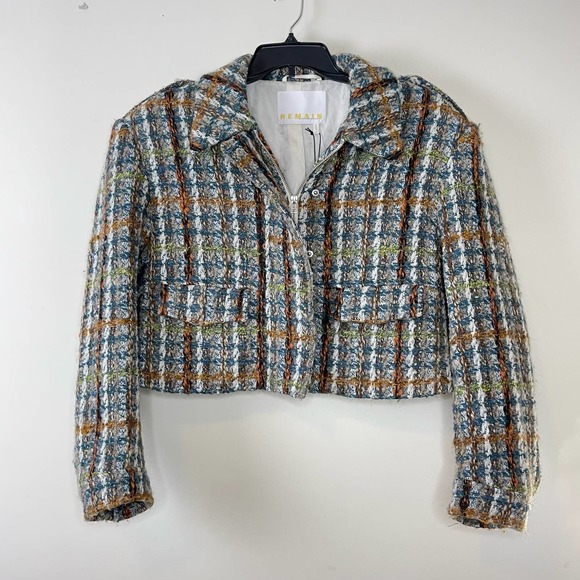 Remain Birger Christensen Aegean Blue Comb Lona Boxy Crop Jacket NWT Size 8 - Picture 2 of 11